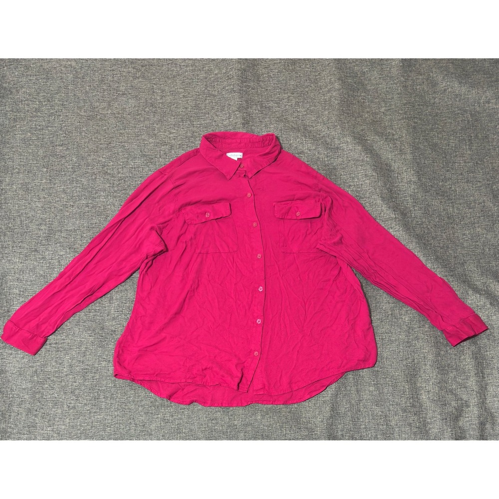 Croft & Barrow Women's 1X Button Down Shirt Pink Long Sleeve Rayon Blend